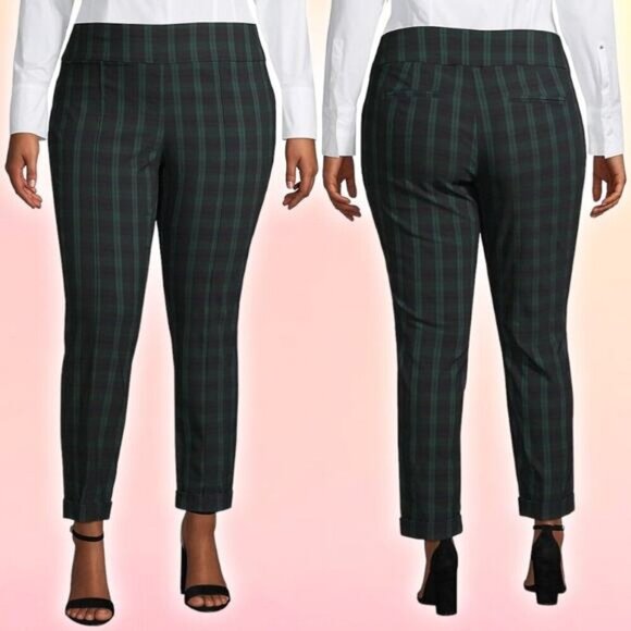 NWT LORD & TAYLOR Kelly Brooks Plaid Mid Rise Slim Leg Ankle Pull-On Pant Sz 18W - Picture 1 of 6